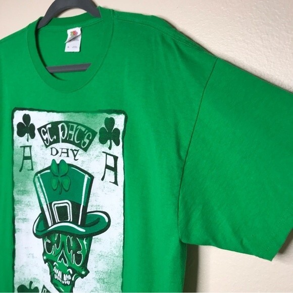 Fruit of the Loom St Pats Day Skull Aces Luck of the Irish Green T Shirt Size XL - Picture 3 of 12
